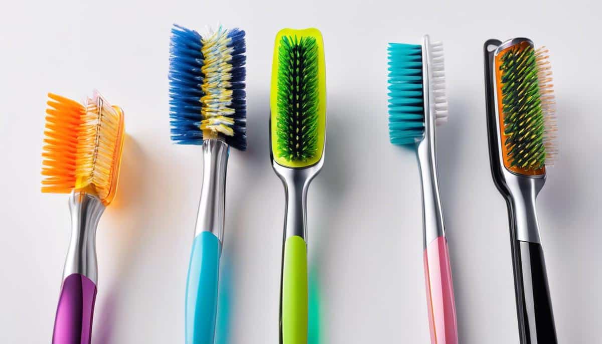 Different types of dog toothbrushes displayed on a white background